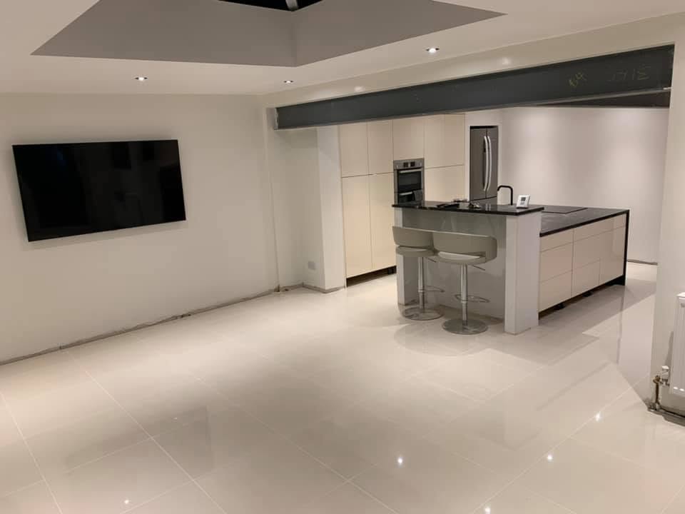 Modern open-plan plastering finish